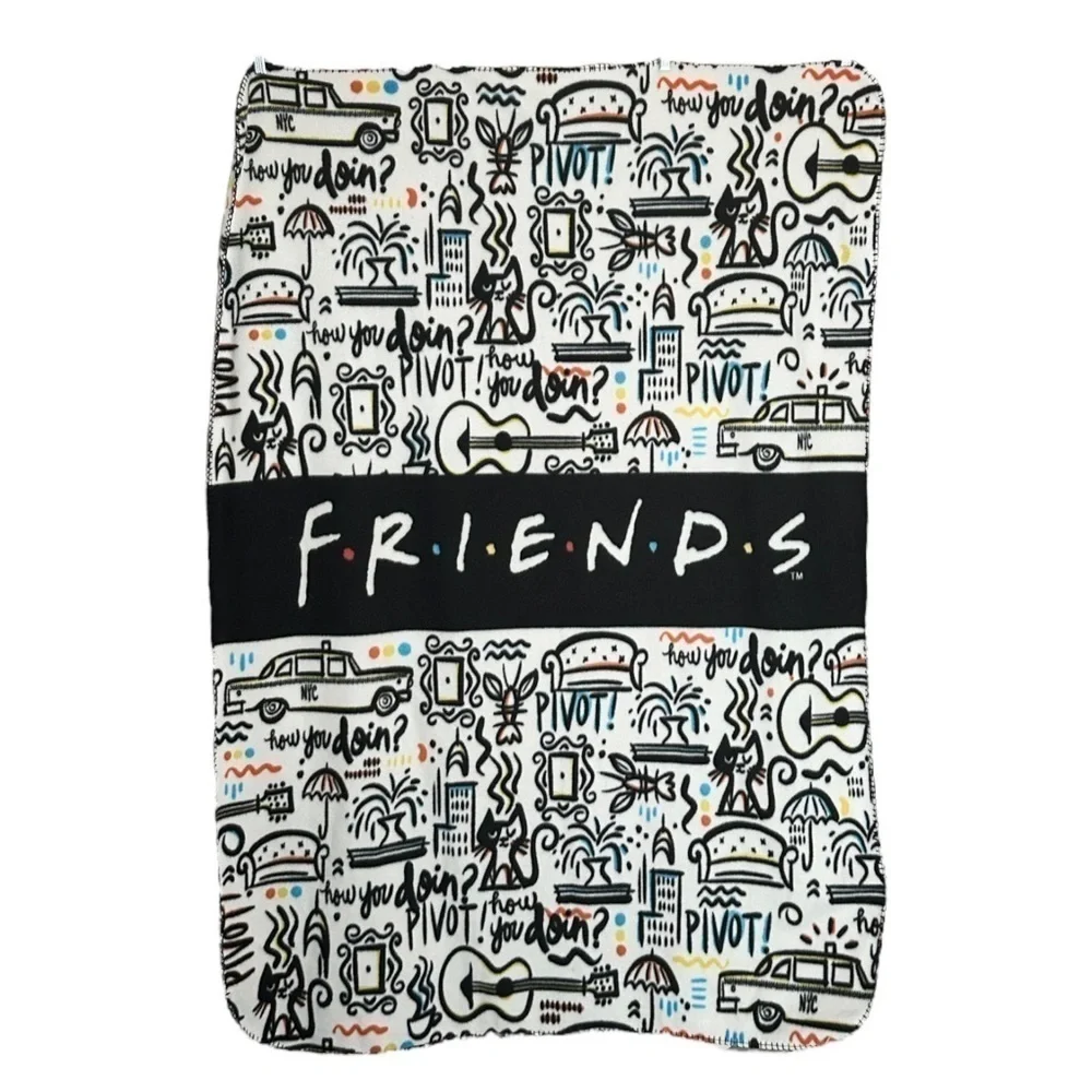 Friends Northwest Fleece Blanket Graphic Print Cozy 3.5’ x 5’ Throw 90s Novelty